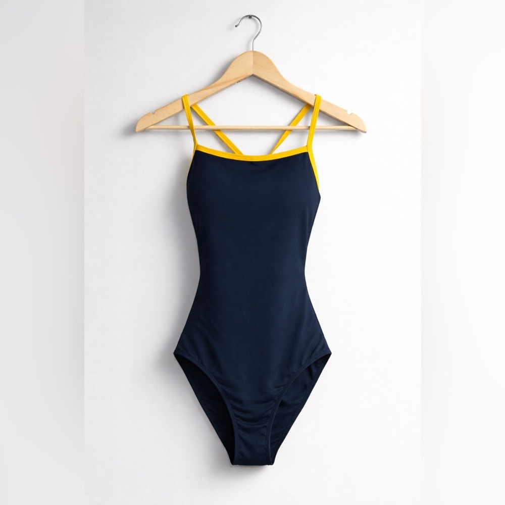 Sporti Navy Blue Athletic One Piece Swimsuit Size 34 NWT Cross Back lap Training